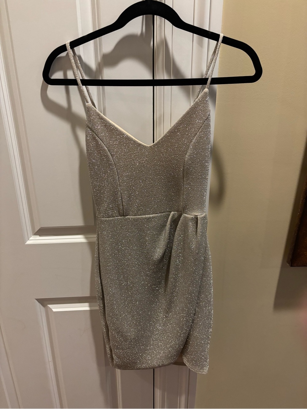 Lulu's Champagne Glitter Slip Mini Dress